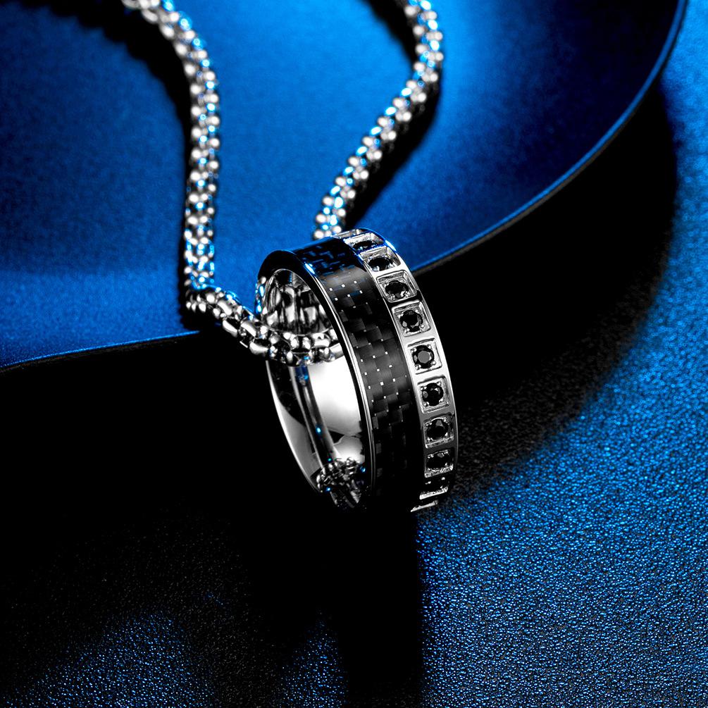 Titanium Steel Inlaid Zircon Carbon Fiber Supercar Ring Pendant