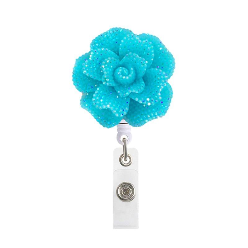 Resin Shiny Flowers Retractable Easy-to-pull Buckle Rotating Easy-to-pull Certificate Buckle Nurse Scroll Badge