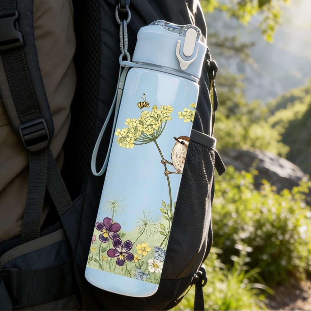 1PC Little Bird Nest On Flower Branch Print 750ml Color Plastic Sports Water Bottle Leakproof Flip Straw Lid Suitable for Sports Office Home Use