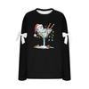Ladies' Christmas Printed Bow Round Neck Long Sleeved Loose Pullover Sweater Sweatshirt Top