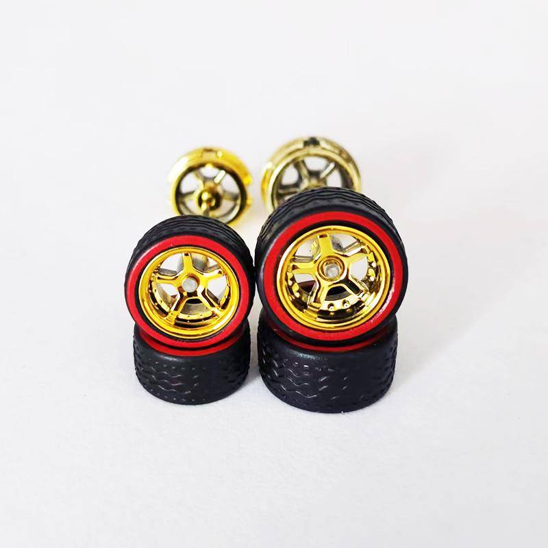 10 Sets 10.8mm 12.8mm 1/64 Alloy Car Staggered Wheels Front Small Rear Large Wheel Progressive Drag Tires Advan for Hot Wheel
