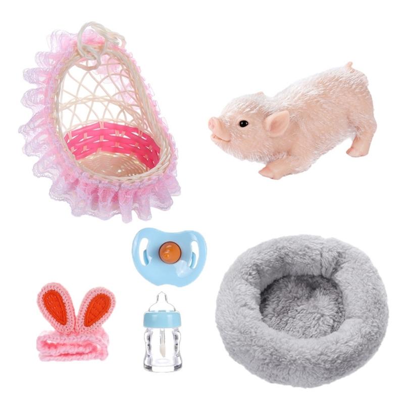 Miniature Reborns Pig Doll Figurine 5PCS Sensory Animal Figure Doll Nursing Toy For Children Indoor Outdoor Pretend Play