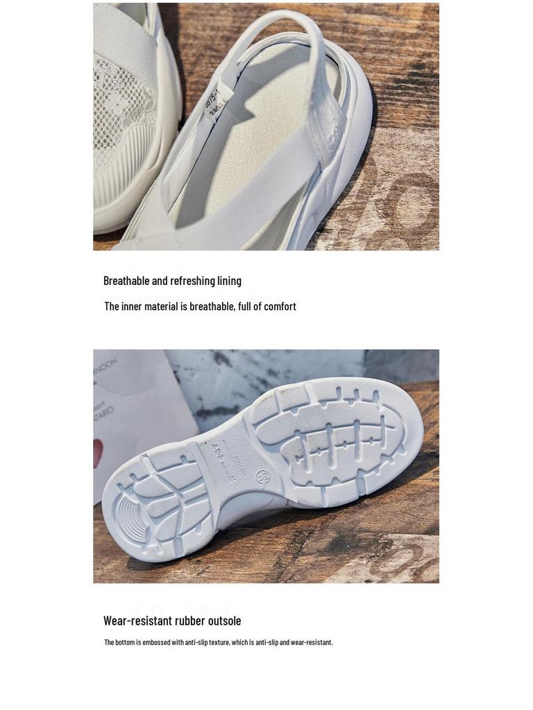 Summer 2025 Women's White Thick-Soled Espadrille Sandals - Breathable, Hollowed-Out Flats