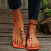 Fashion Casual Flat Sandals for Women Summer New Flat Shoes New Style Beaded Foot Elastic Band Roman Beach Shoes Plus-size 43