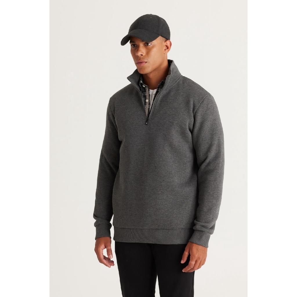 Pánská bavlněná mikina s fleecovým bato límcem v námořnické modré Standard Fit normálního střihu