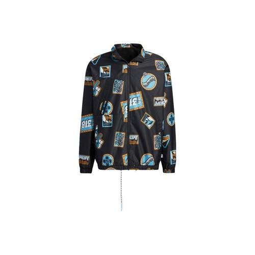 adidas neo Letter Print Sports Jacket Unisex Black and Faded Blue M чёрный/синий
