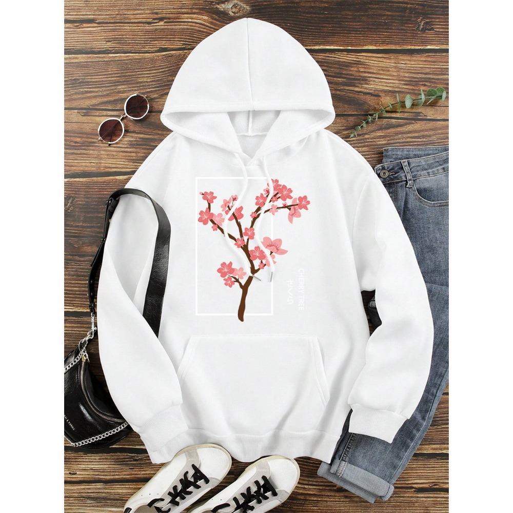 Cherry Tree in Full Bloom  Women Clothes Hip Hop  Hoodie Autumn Loose Hoodies Casual Pullover Crewneck Couple Hoodies