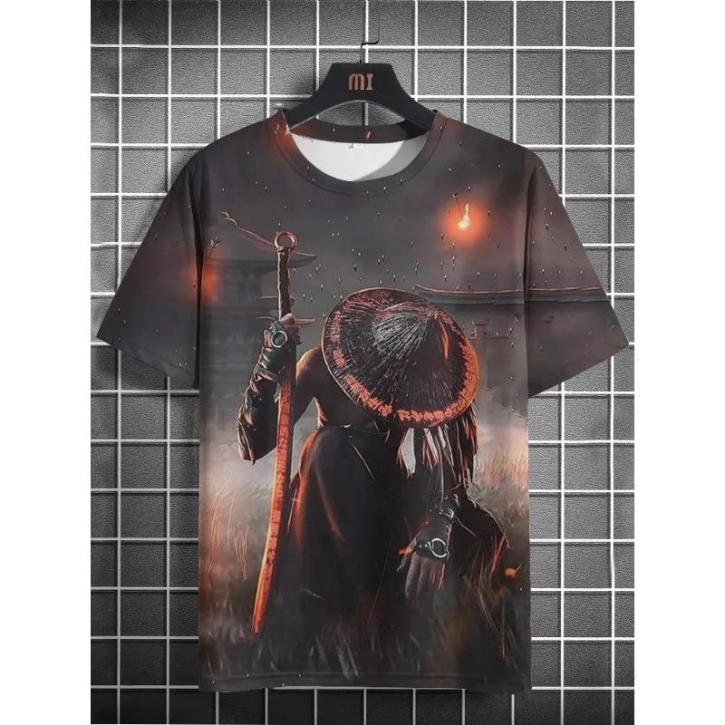 3D tričko s potiskem Válečník Samuraj Pánské módní tričko s kulatým výstřihem a krátkým rukávem s grafikou