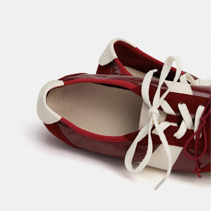 Fashion Luxury Designer Red Suede Leather Splicing Women's Sneaker Elegant Butterfly Knot Ballet Flats Light Comfortable Sports Shoes