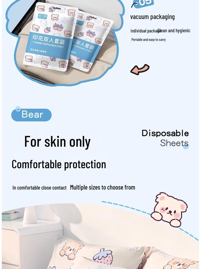 Extra Large Thick Disposable Hotel Bedding Set: Duvet Cover, Pillowcase, Bath Towel & Dirt-Isolating Bed Sheet.