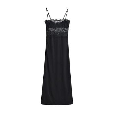 Elegant Sheer Lace Waist-Cinching Camisole Dress for Women – High-Grade A-Line Long Summer Dress