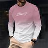 Spring and autumn gradient men's casual loose long sleeve T-shirt Fashion crewneck polyester T-shirt comfortable men's wear