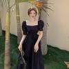 Abito vintage francese Abito da donna casual con maniche a sbuffo Abito intero coreano con fasciatura gotica Abito midi nero Abito da sera femminile Chic