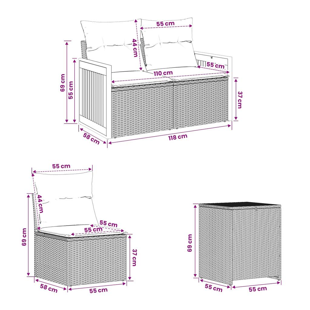Sofa Set 7 Pcs Beige and Light Gray Poly Rattan and Steel
