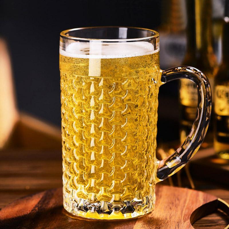Neuer Eingang 1000ml Große Kapazität Mit Griff Großes Gemustertes Glas Bierkrug Dick Hitzebeständig Teetasse Großer Fassbierkrug