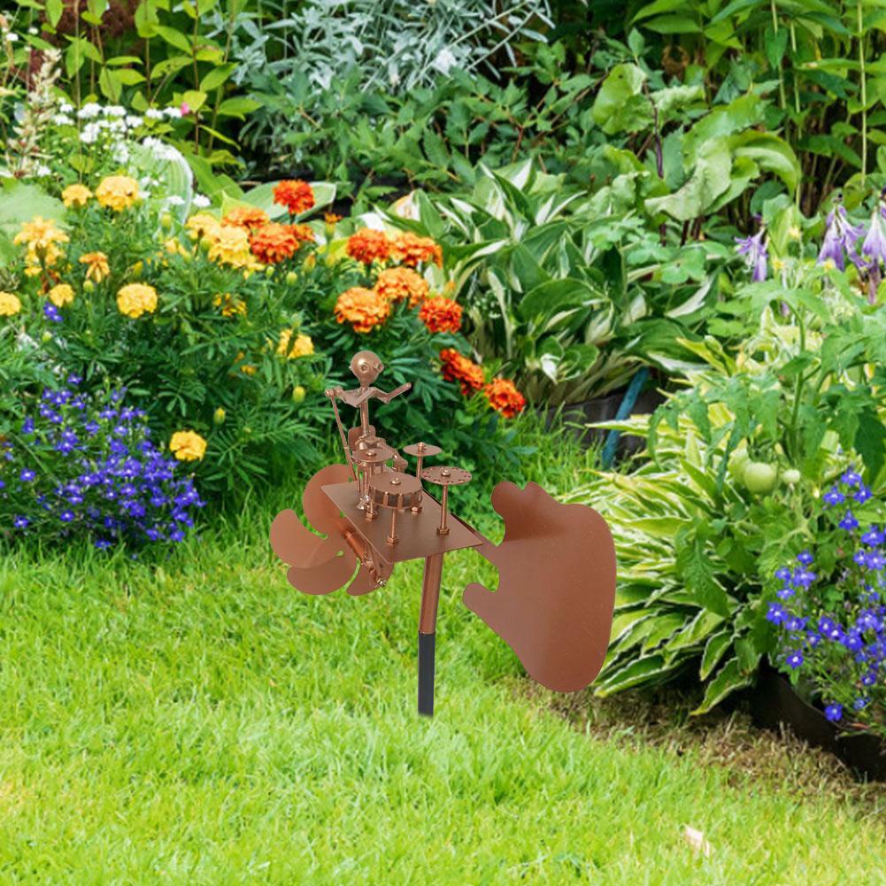 1-3pcs Metal Wind Spinner Metal Drummer Windmill Statue Rock Percussionist Music Art Statue for Yard Art Lawn Garden Decor