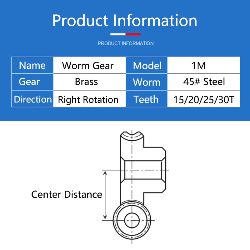 1 Set 1M Turbine Worm Gear with Worm Rod 1 Module 15 20 25 30 Teeth Brass Gear 45# Steel Worm Rod Drive Ratio 1:15/20/25/30