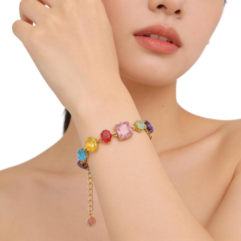 Vnox Luxury Irregular Colorful Zircon Chain Necklace Bracelet Earring for Women Minimalist Ladies Elegant Zircon Wedding Jewelry