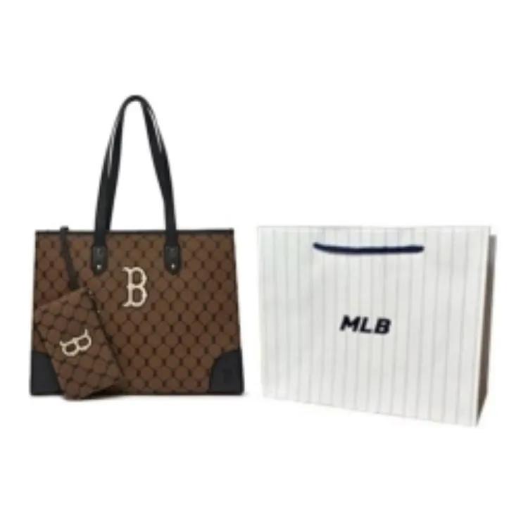 MLB Monogram Polyester Combo Bag , Tote Bag , Shopping Bag , Shoulder Bag , Handbag Unisex Dark Brown Mocha (Unisex) Shoulder Bags
