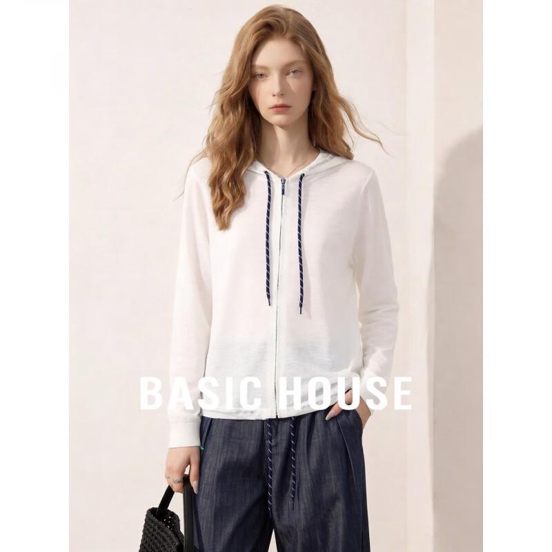 Basic House Women's Hooded Zipper Knit Cardigan Jacket