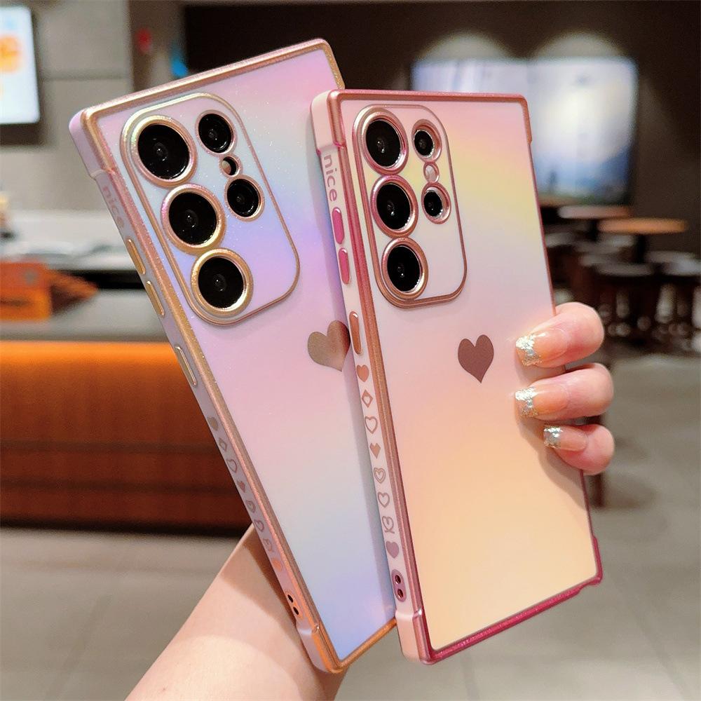 Electroplating Silk Pattern Love Suitable for Samsung S25 Ultra Apple IPhone 16 Gradient Phone Case Protection Case