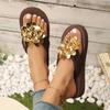 Modische Damen-Keilabsatz-Pantoletten mit dicker Sohle, modische Blumendekoration, bequeme Hausschuhe, lässige, leichte Strand-Flip-Flops