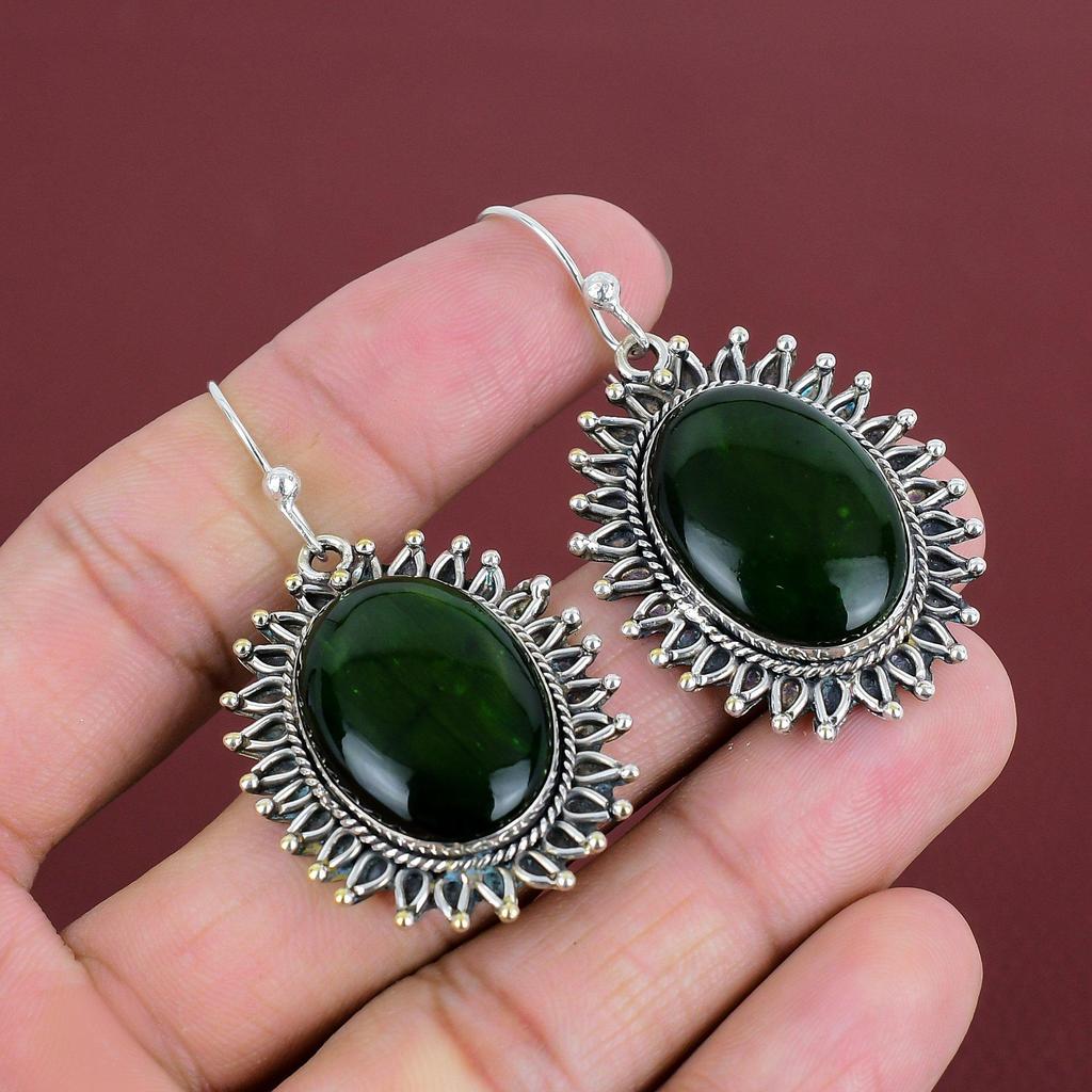 Grüner Feuer Labradorit Ohrring Original Edelstein Ohrring 925 Sterling Silber Ohrring Handarbeit Eleganter Schmuck Hochzeitsgeschenke Designer Ohrring