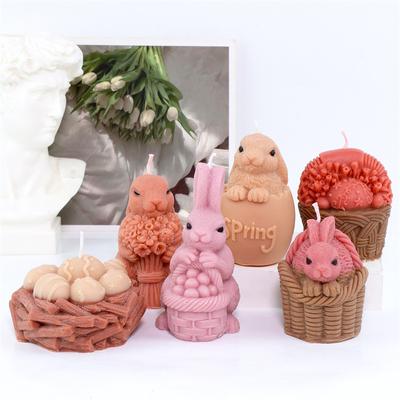 Ostern Blume haltender Hase Silikon Kerzenform DIY Eierschalenhase Korb Osterei Designs Passend für Aromatherapiekerzen Gips