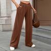 Fall Winter Women's Solid Color Elastic Waist Loose Straight Casual Trousers for Cross-border Trade