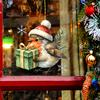 Easy Install Window Clings Christmas Bird Static Clings, PVC Waterproof Decals with Santa Hat And Glass Film Gift Box, Removable Stickers for Holiday