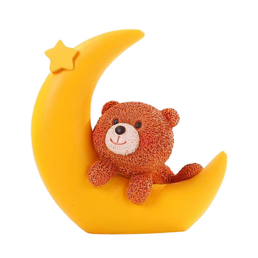 Bear And Moon Cake Topper Decorative Sculpture For Desk Desktop Moon Bear Statue Ornament For Baby Shower Resin Figurine Cake