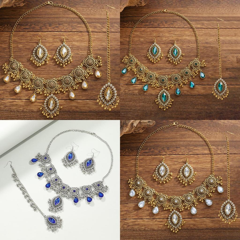 Middle East Ethnic Style Necklace And Earring Set With Water Dazzle Drop For Women