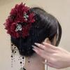 Peony Flower Pearl Tassel Shark Clip Double Flower Plastic Shark Clip Hairpin Sequin Mesh Flower Hair Claw Ponytail Accessories
