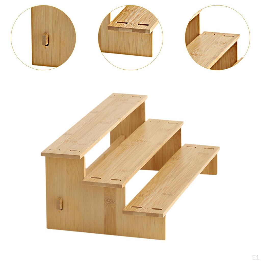 Bamboo Tiered Spice Rack,Kitchen Organizer Home Seasoning Jar Holder Display Shelf 3 Tier Wooden