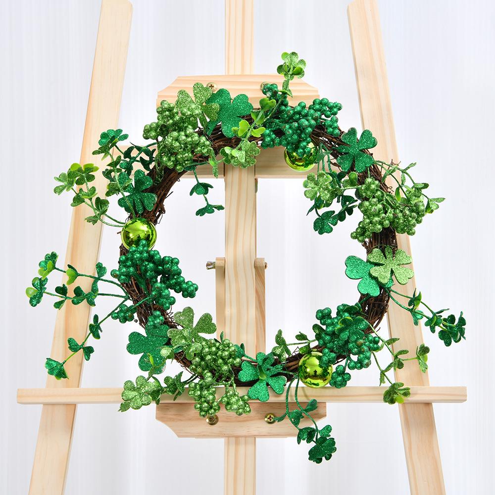 Irish Festival Wreath Bow Green Clover Wreath St Patrick'S Day Decorative Door Hanging