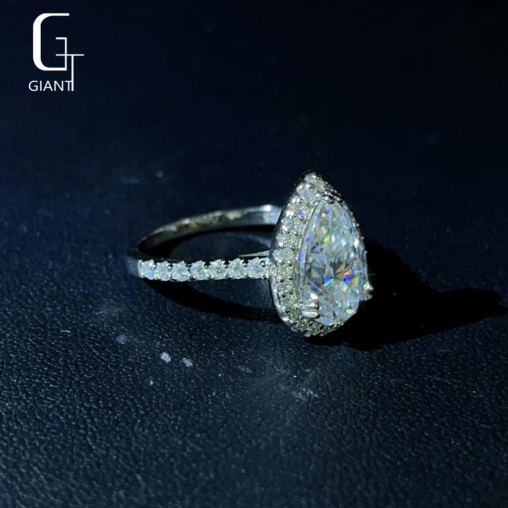 High Quality Moissanite Bridal Jewelry S925 Sterling Silver Rhodium Plated Pear Cut D Color VVS Moissanite Engagement Band Ring