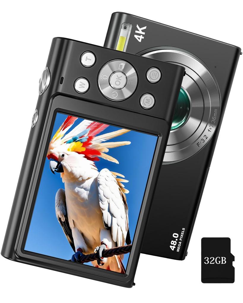 4K Digitalkamera, 48 Megapixel, AF-Funktion, 3cm Makrofotografie, Videokamera, Zeitraffer, Zeitlupe, Geeignet für Studenten, Schulausflüge und