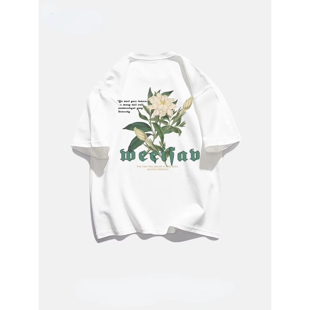 Camiseta de calle deportiva informal de alta calidad con estampado de algodón 100% con letras en inglés para hombre de peso pesado a la moda de verano