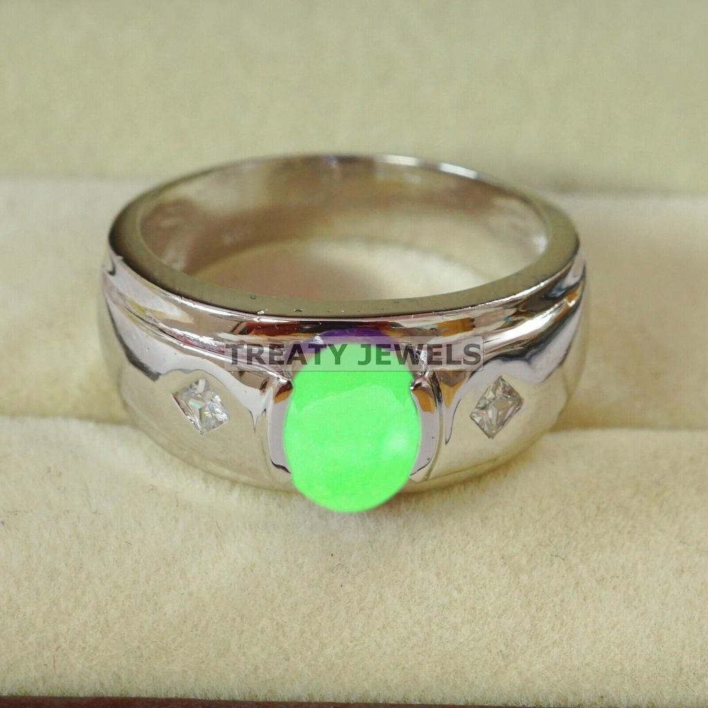 Jade Oval Cut Gemstone With 925 Sterling Silver Ring For Men's #B137 JL375671573002