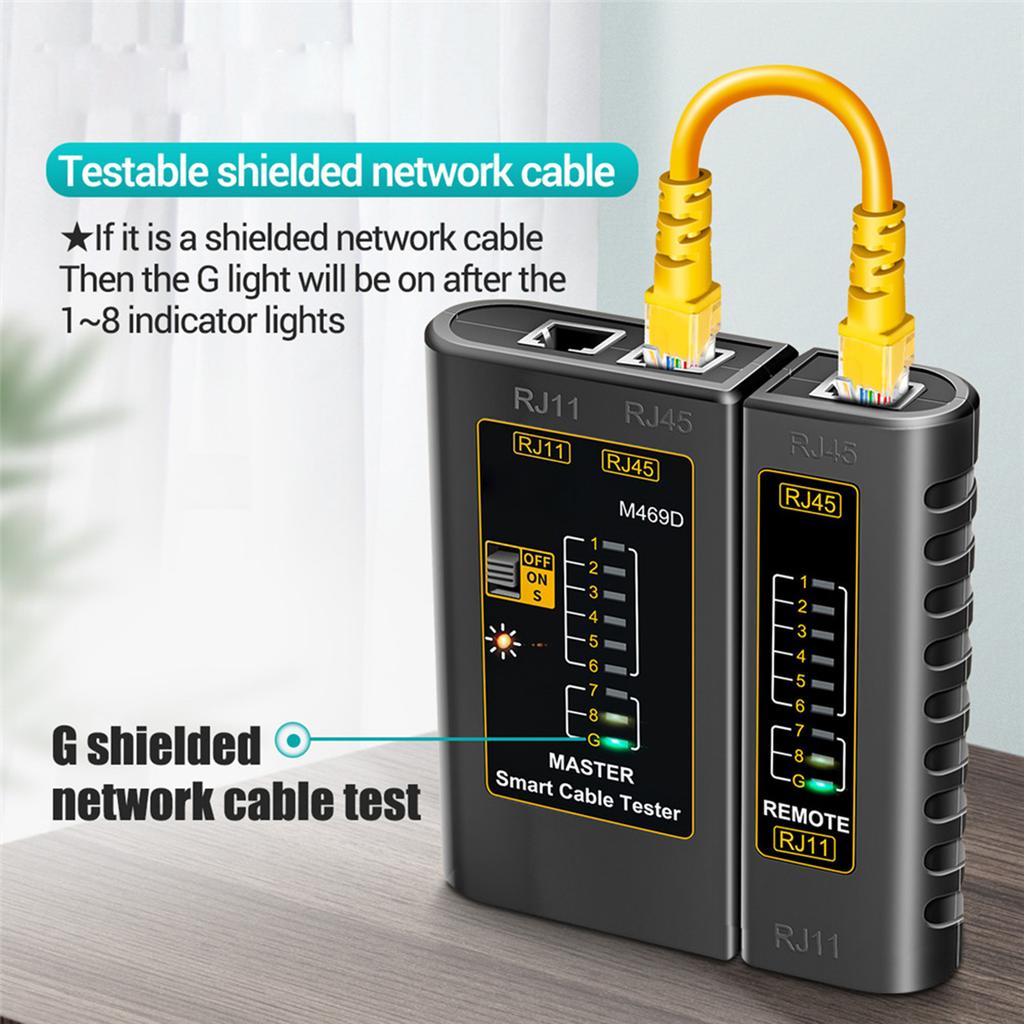 M469D   Cable Tester Pairing Instrument for RJ11 RJ45 Telephone Lines with LED Indicator, On-off CheckingCelsius Shielded   CableCel