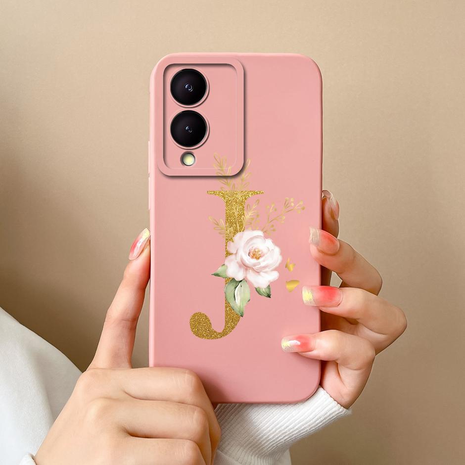 Case For VIVO Y17S 4G A To Z Cute Flower Letter Pattern Smooth Liquid Silicone Shell For VIVOY17S Y17s 4G Fashion Couple Fundas