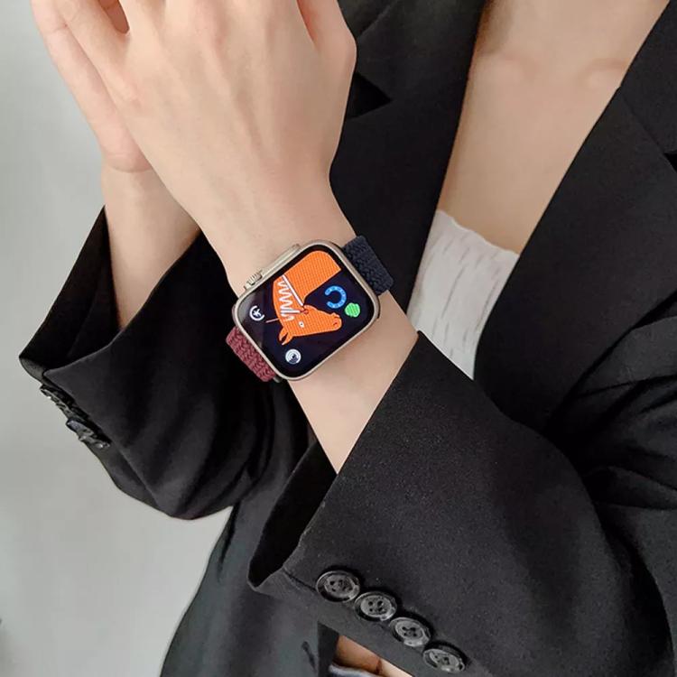 Bracelet de montre tressé en nylon avec boucle et détails de couture, Bracelet de rechange réglable pour Apple Watch 38‑49 mm
