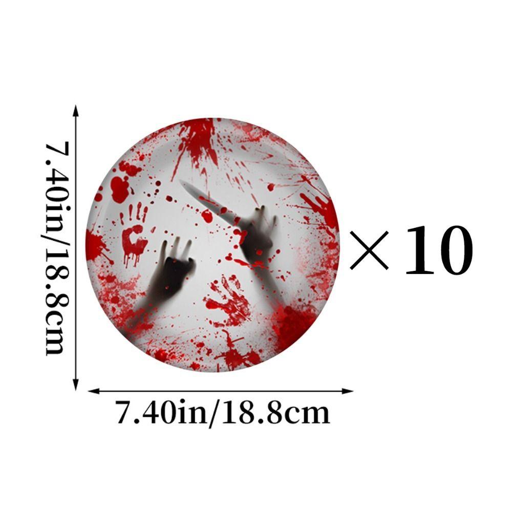 10Pcs Cup Plate Bloodstain Paper Plate Cup Set Haunted House Props Happy Halloween