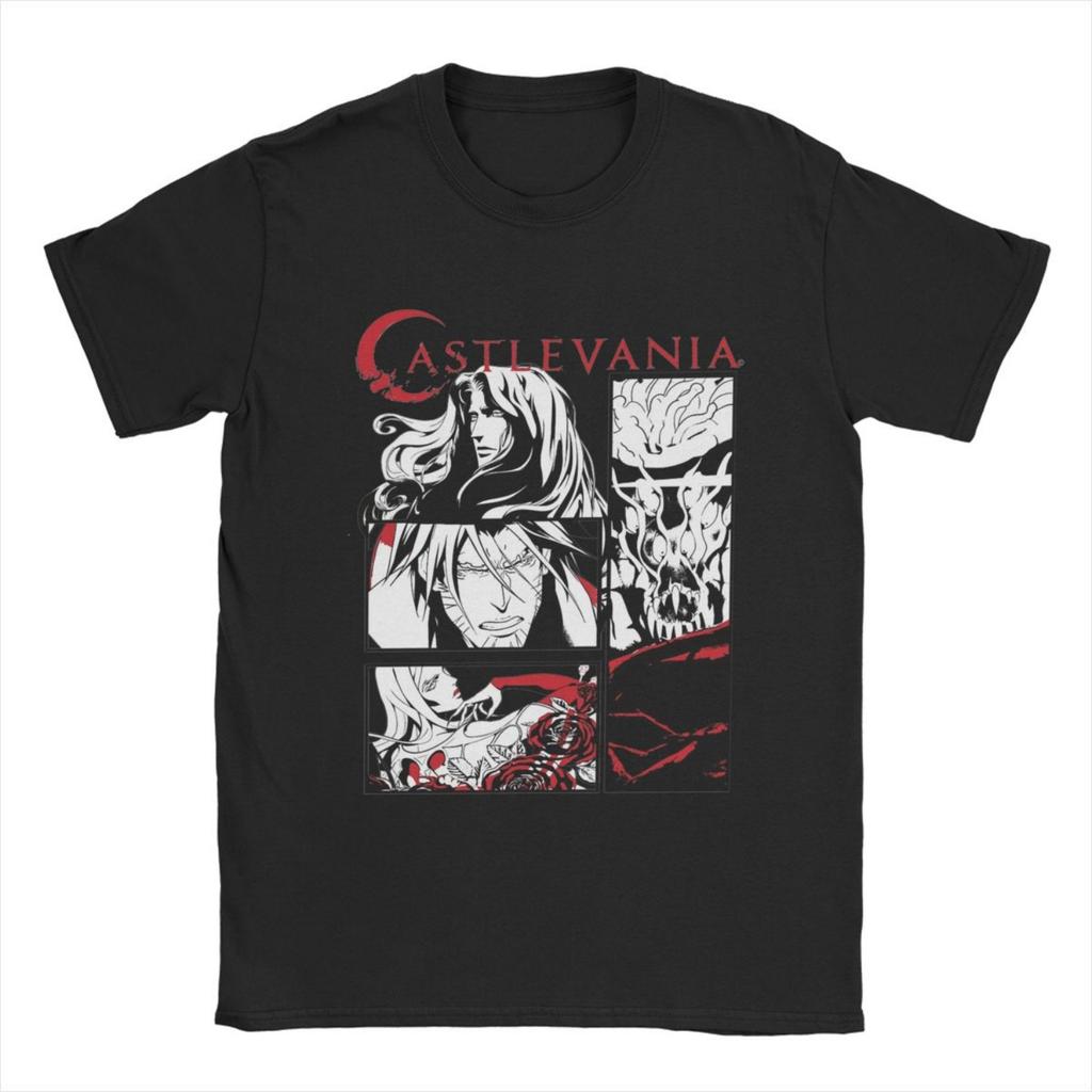 Castlevania Black & White Comic Men T Shirt Casual Tees Short Sleeve Round Neck T-Shirt Cotton 4XL 5XL 6XL Clothing