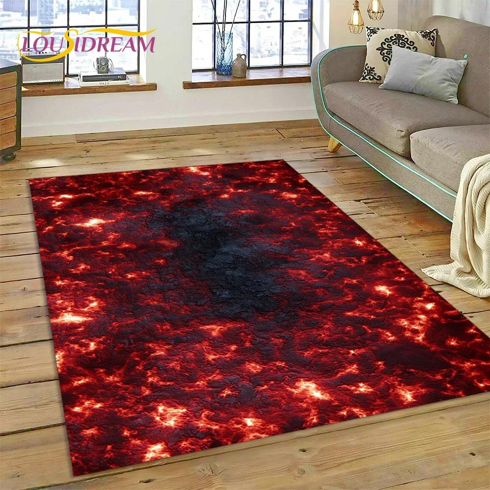 3D Volcano Lava Magma Carpet Rug for Bedroom Living Room Home Sofa Decoration,Children Game Large Decor Floor Mat Non-slip Gift