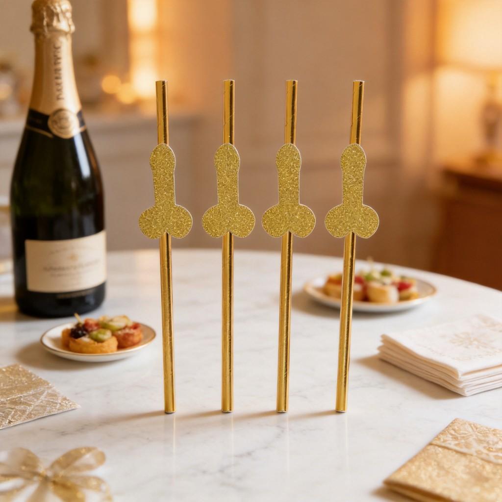 No Brand Paper Drinking Straws With Gold Stripes For Party Bar Decor