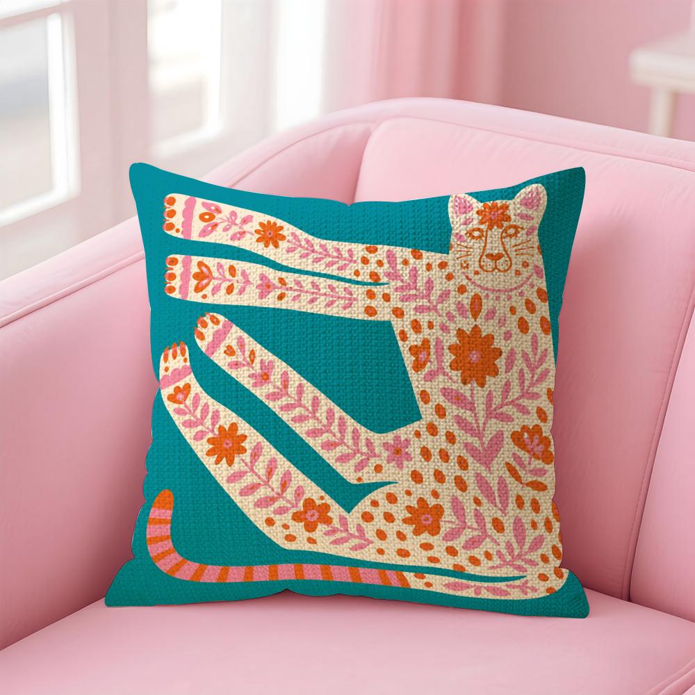 Nordic Boho Sun Leopard Palm Cushion Cover Natural Linen Organic Fabric DoubleSided Printing Sofa Home Decor Gift Pillow Case
