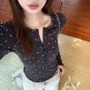De Rong 270g Women's Floral Slim Fit Brushed Henley Long Sleeve Base Layer Top