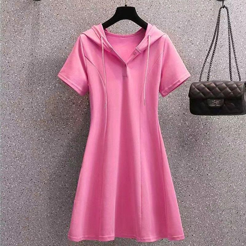Women's Summer Hooded Dress Short Sleeve A-Line Casual Sports Dress
