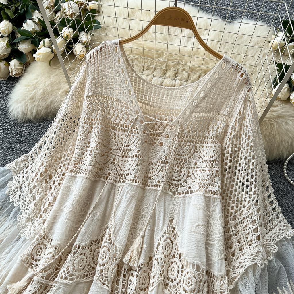 DIMANAF 2025 Neue Sommer Frauen Lange Grundlegende Gestrickte Kleid Hülse Mode Spitze Kleider